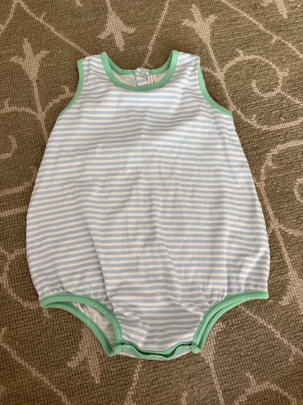 The Beaufort Bonnet Company Striped Bubble in Light Blue and Mint 12-18 Months